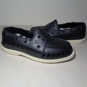 Sperry Size 7 M AUTHENTIC ORIGINAL FLOAT COZY Black New Women's Lined Boat Shoes